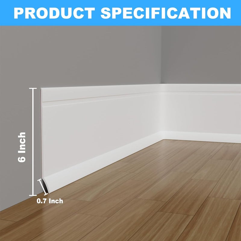 Duzzy Flexible Baseboard Trim, 6 Inch(H) x 20 Feet(L) Peel and Stick Vinyl Baseboard Molding Trim, Self-Adhesive Wall Base Cove Base - Image 2